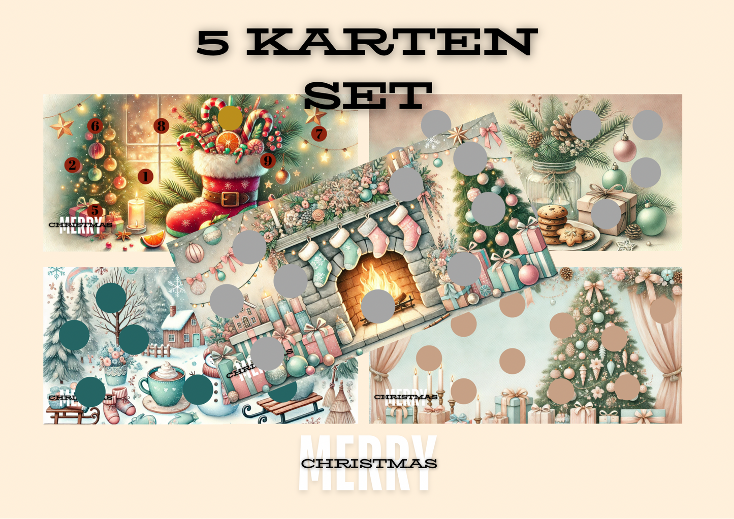 CozyCards „Merry Christmas“ - 5er Set