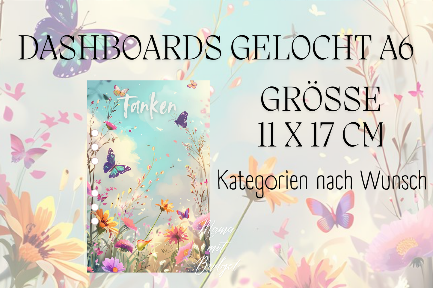 Gelochtes Dashboard für A6 - Beschriftungen nach Wunsch - Frühling