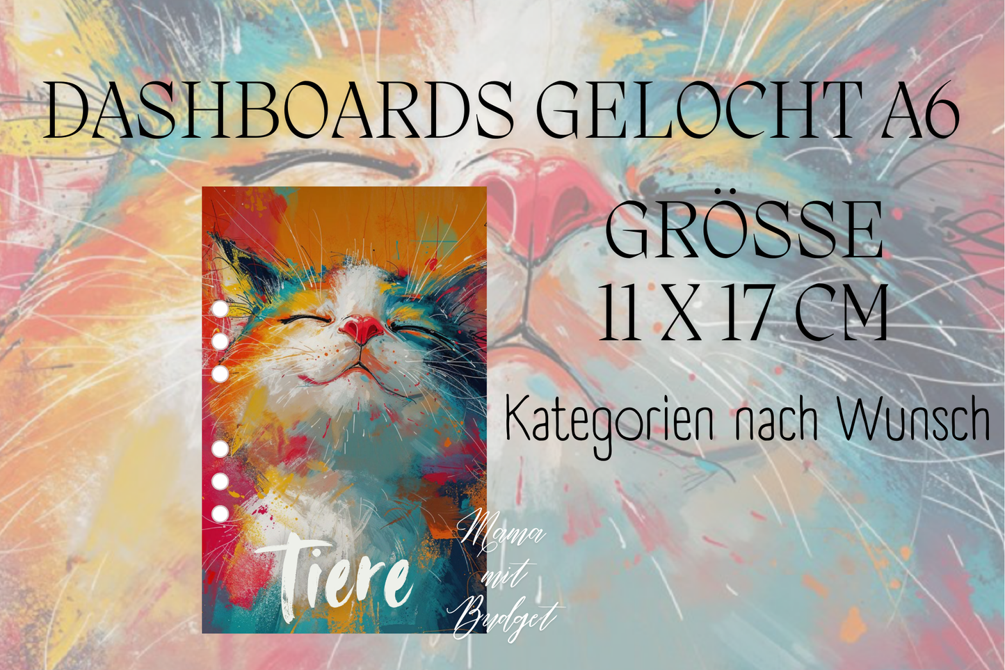 Gelochtes Dashboard für A6 - Beschriftungen nach Wunsch - katze