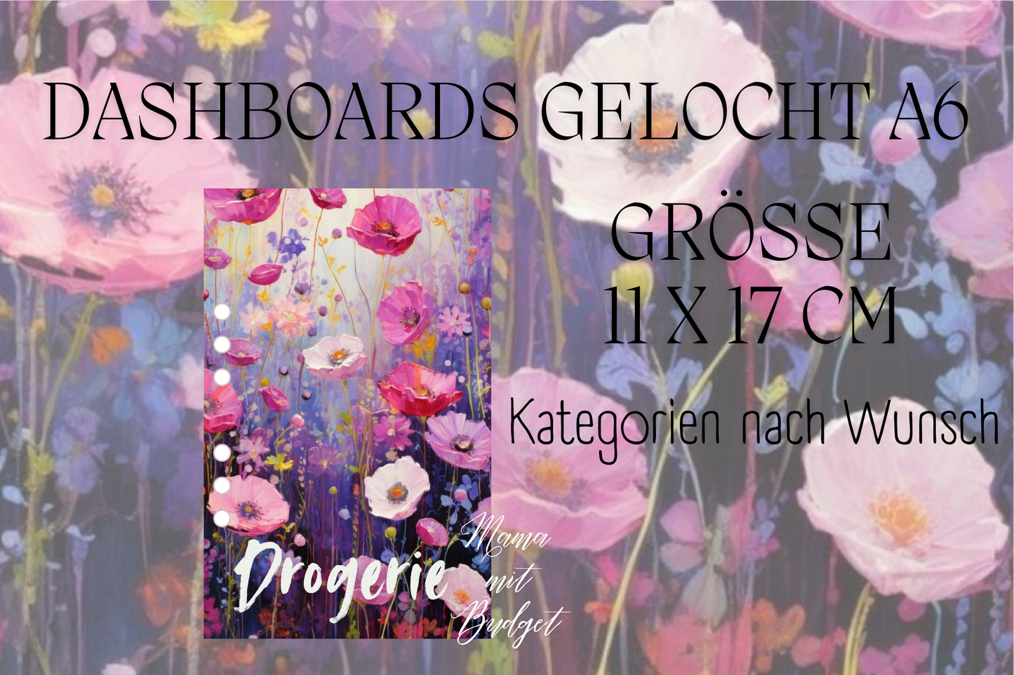 Gelochtes Dashboard für A6 - Beschriftungen nach Wunsch - klatschmohn