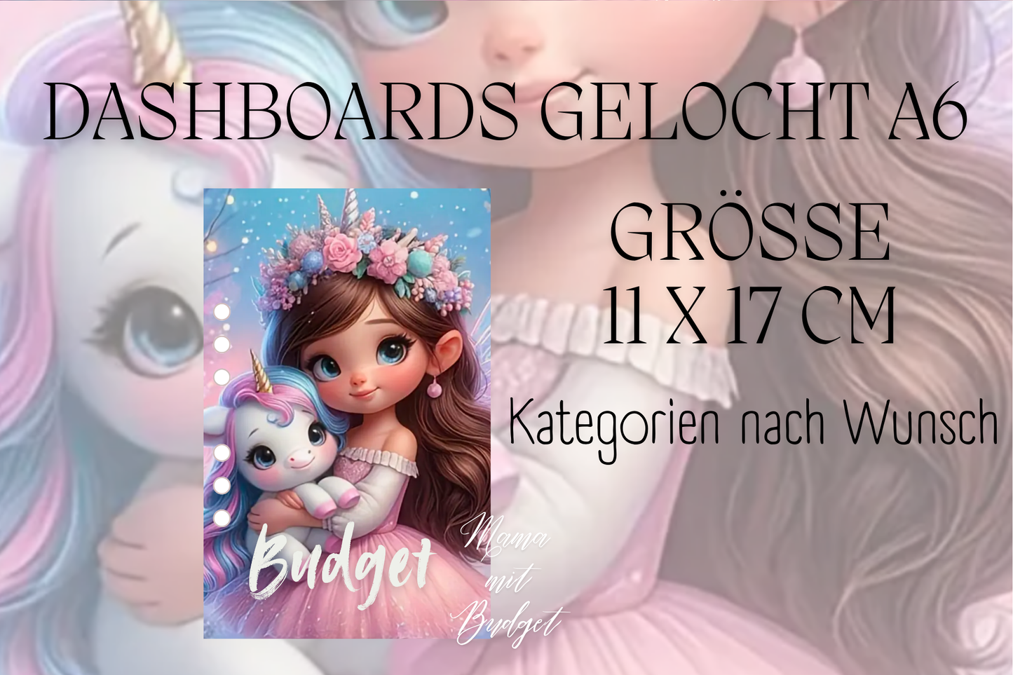 Gelochtes Dashboard für A6 - Beschriftungen nach Wunsch - Princess unicorn