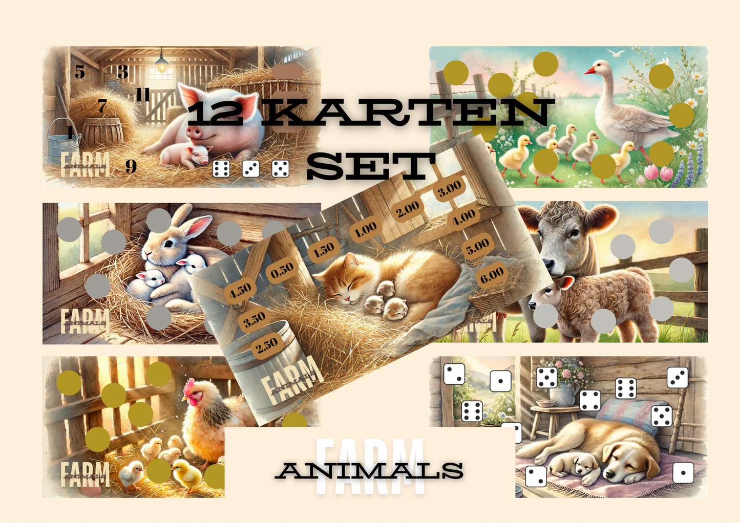 CozyCards „Farm Animals“ - 12er Set