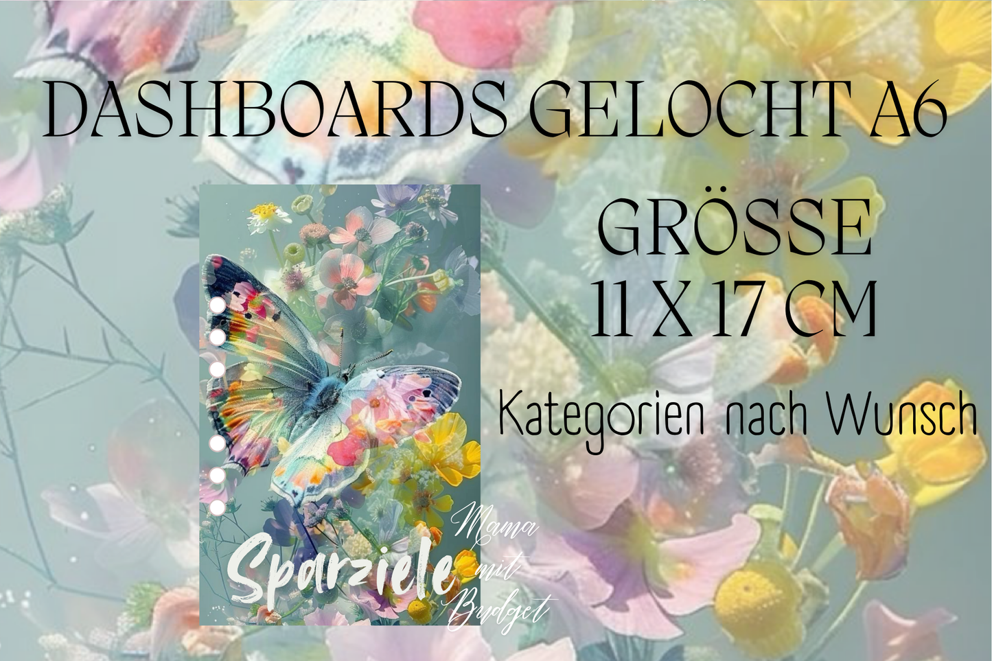 Gelochtes Dashboard für A6 - Beschriftungen nach Wunsch - Butterfly