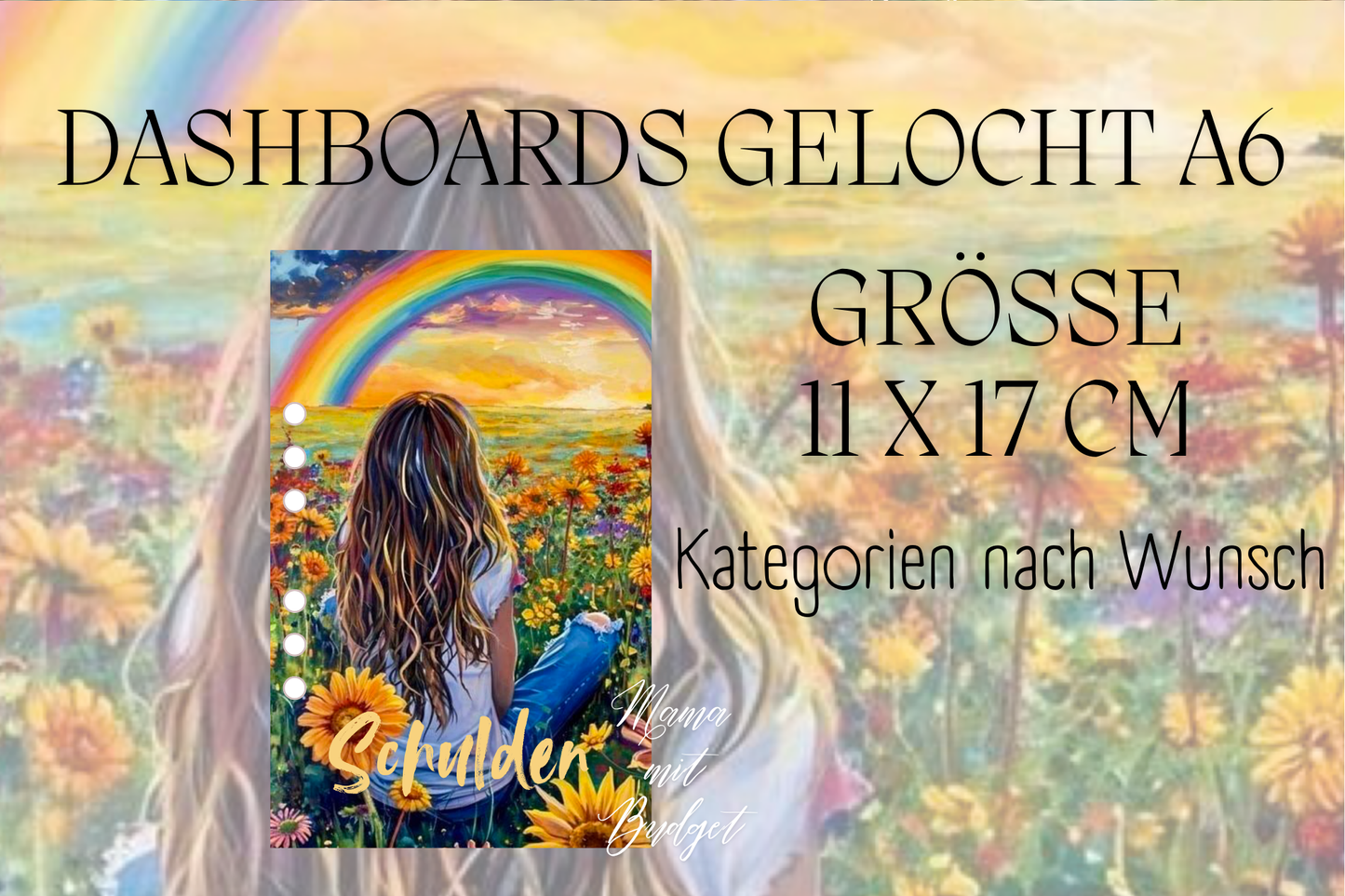 Gelochtes Dashboard für A6 - Beschriftungen nach Wunsch - Rainbow