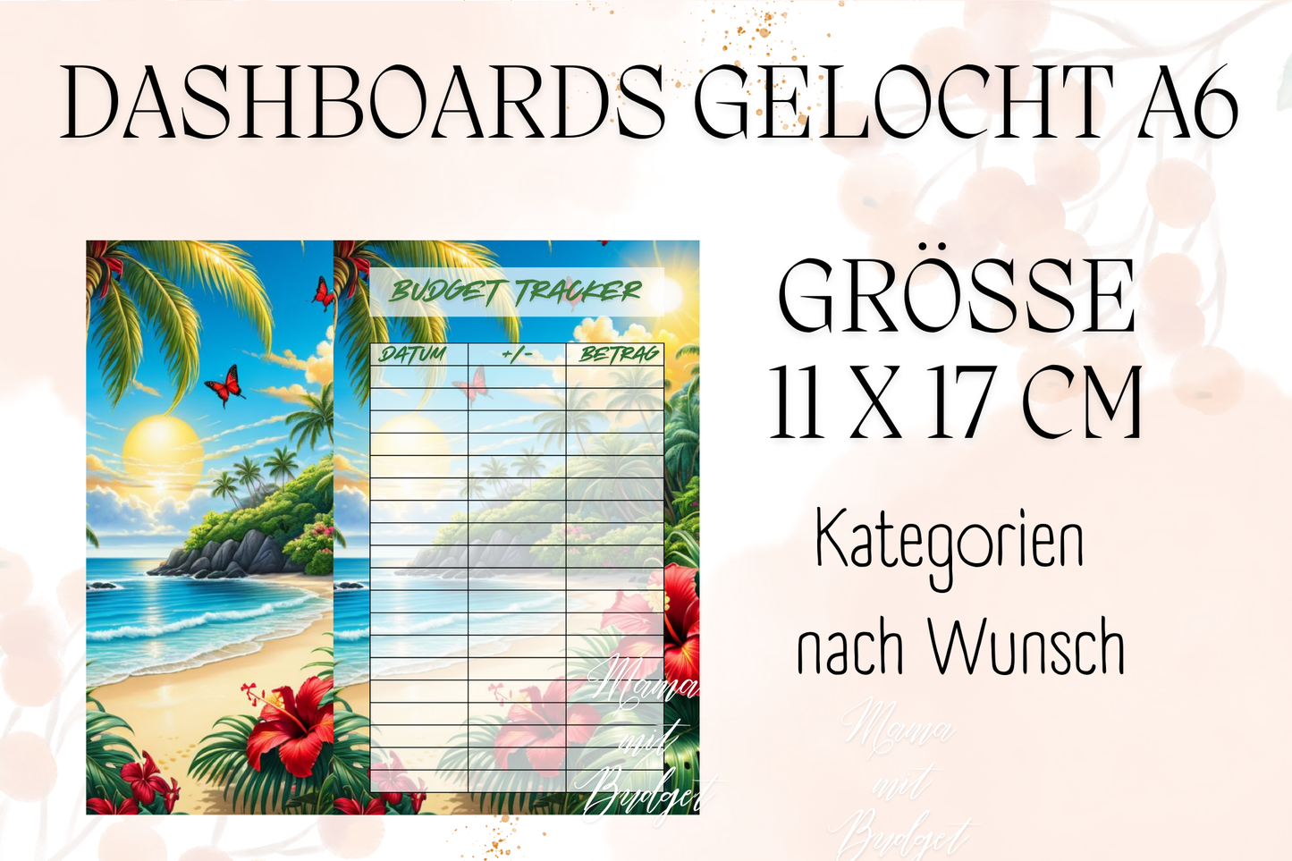 Gelochtes Dashboard für A6 - Beschriftungen nach Wunsch - Urlaub 1