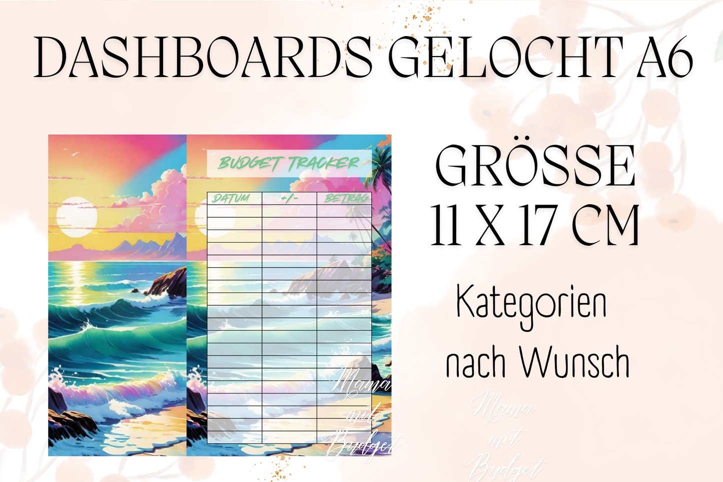 Gelochtes Dashboard für A6 - Beschriftungen nach Wunsch - Urlaub 7